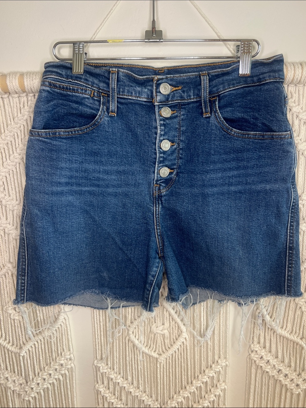 Levi's Dark Blue Button-Front Denim Shorts